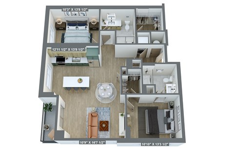 a 3d floor plan of a home with a bedroom and a living room